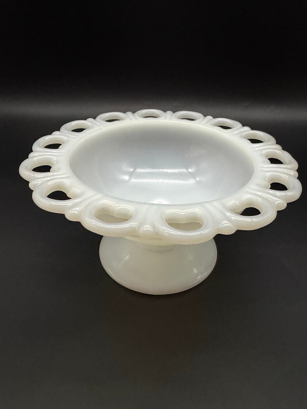 Vintage Anchor Hocking Milk Glass Candy Dish 7” Pedestal Footed Campote